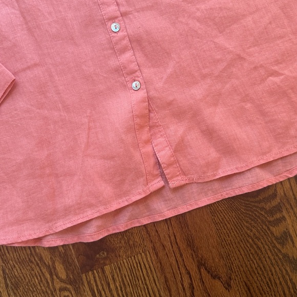 Sigrid Olsen Coral V-Neck Button-Down Linen Roll tab Sleeve Top - large-New - Picture 5 of 6